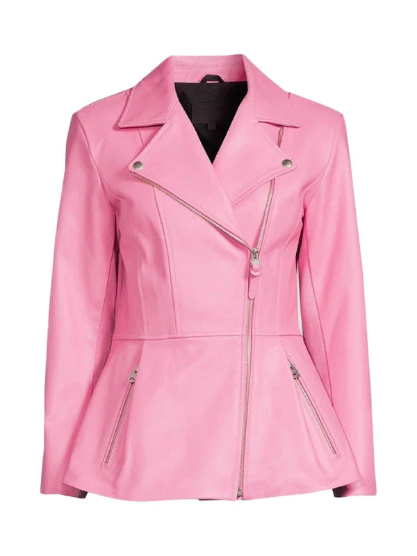 women-pink-leather-peplum-jacket