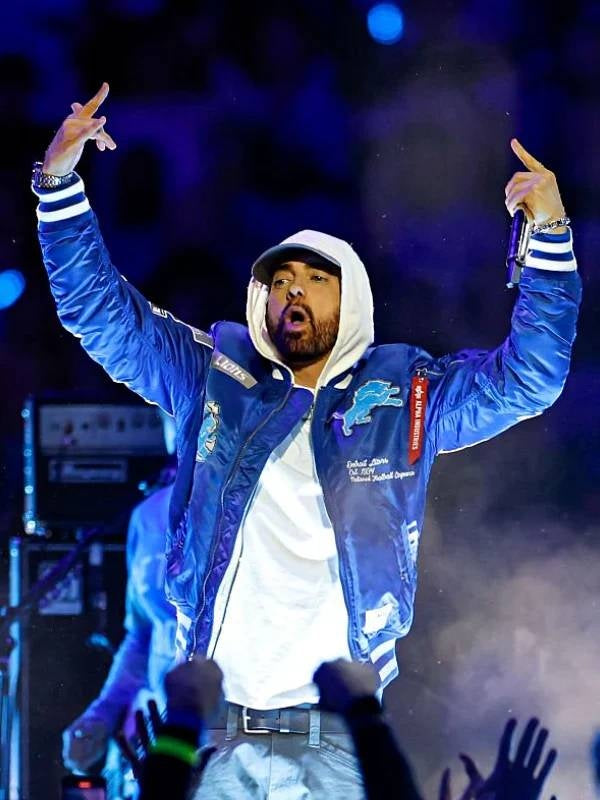 EminemThanksgivingDay2025FootballGameDetroitLionsBomberJacket