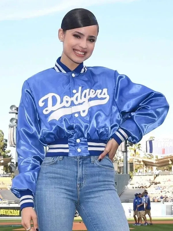 la-dodgers-inspired-sofia-carson-bomber-jacket