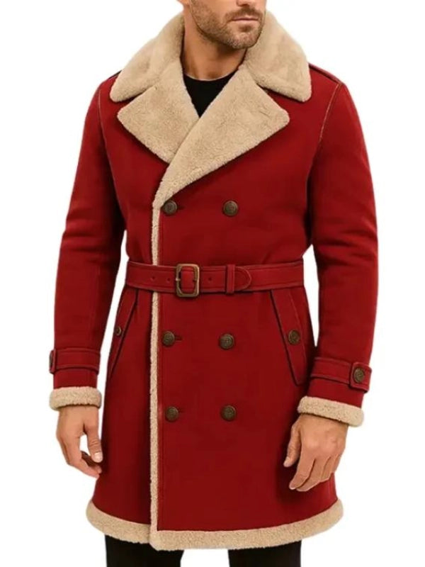 mens-red-shearling-belted-trench-coat