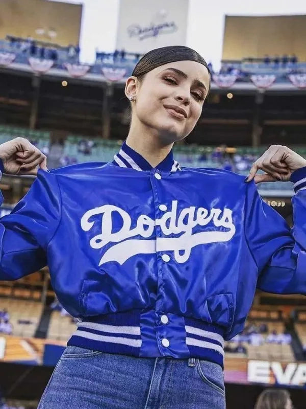 sofia-carson-dodgers-blue-bomber-jacket