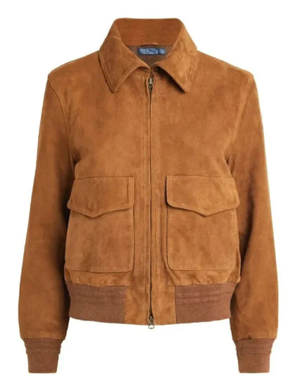 women-camel-brown-suede-bomber-jacket