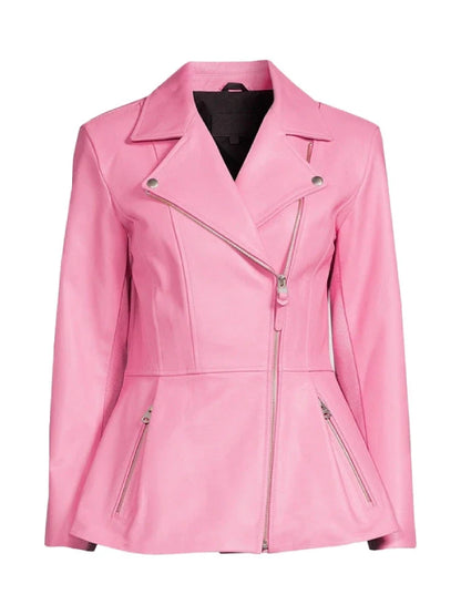 women-pink-leather-peplum-jacket