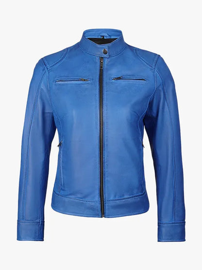 womens-blue-waxed-leather-biker-jacket