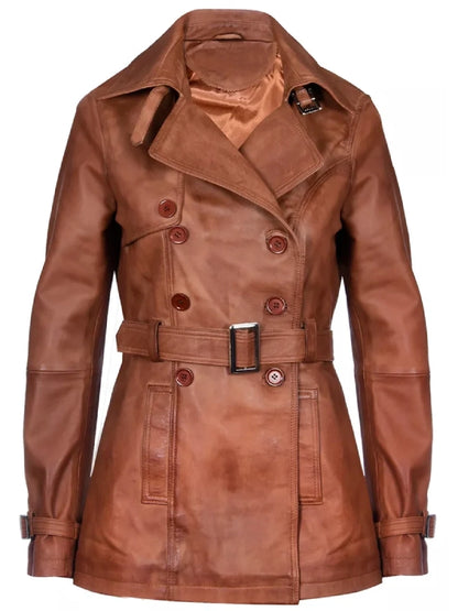 womens-brown-mid-length-leather-trench-coat